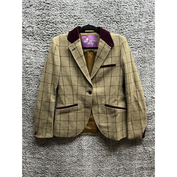 ALAN PAINE Wool Tweed Jacket Brown Burgundy Check Duchess of Northumberland 10‎ - Picture 1 of 9